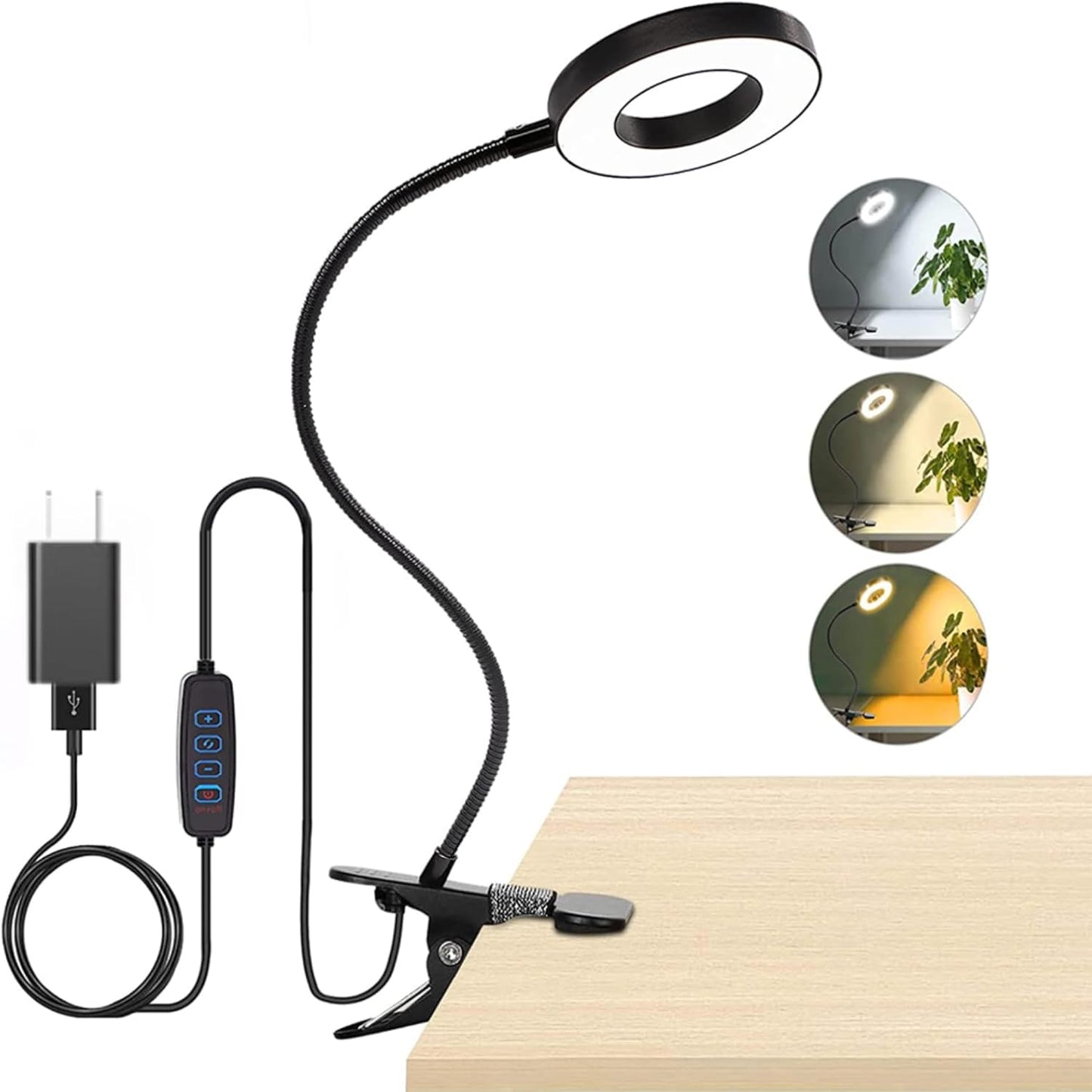 Brokimis Clip on Light LED Reading Book Study Lamp 3 Color Modes 10 Brightness Eye Protection 360° Flexible Gooseneck Student Dormitory Office Desk Lamp at Night in Bed