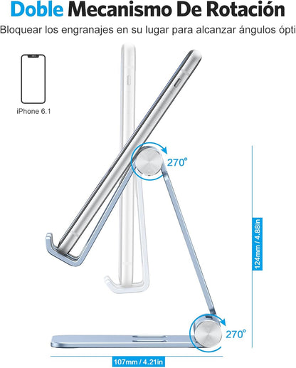 OMOTON Foldable Cell Phone Stand, C4 Portable Aluminum Phone Holder, Adjustable Phone Dock Cradle for iPhone 17/16/15 Pro Max Air, Small Tablets, Smart Phones, Women Men Gift for Fathers Day, Silver