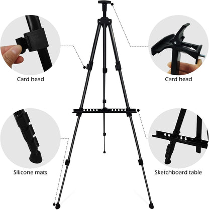 Art Painting Display Artist Easel Stand,Ns Jymb Portable Metal Adjustable Easels for Painting Canvases Height from 17 to 66 Inch - Carry Bag for Table-Top/Floor Displaying and Wedding Signs - Black