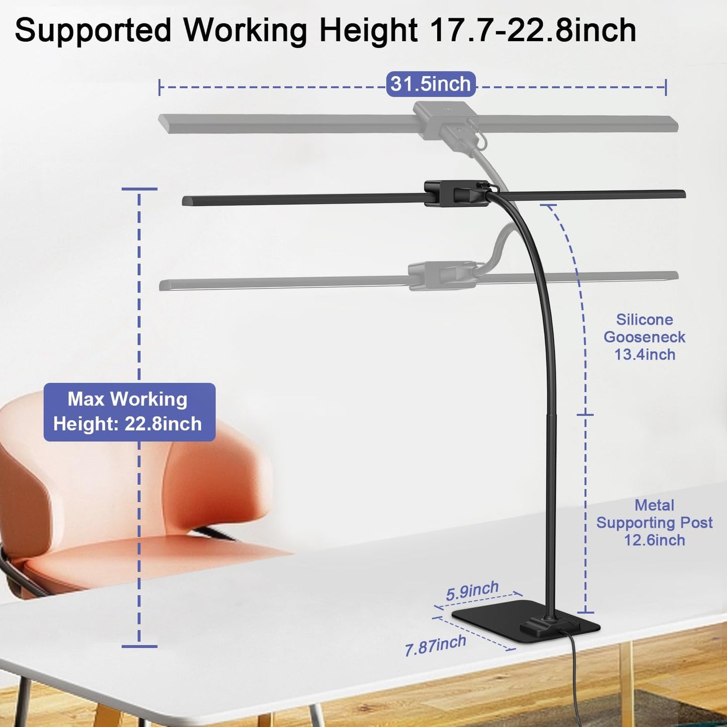 EppieBasic Desk Lamp,24W Led Desk Lamps with Clamp,Double Head Desk Light for Home Office, Architect Desktop Lamp Eye Care Workbench Office Table Light for Monitor Studio Reading