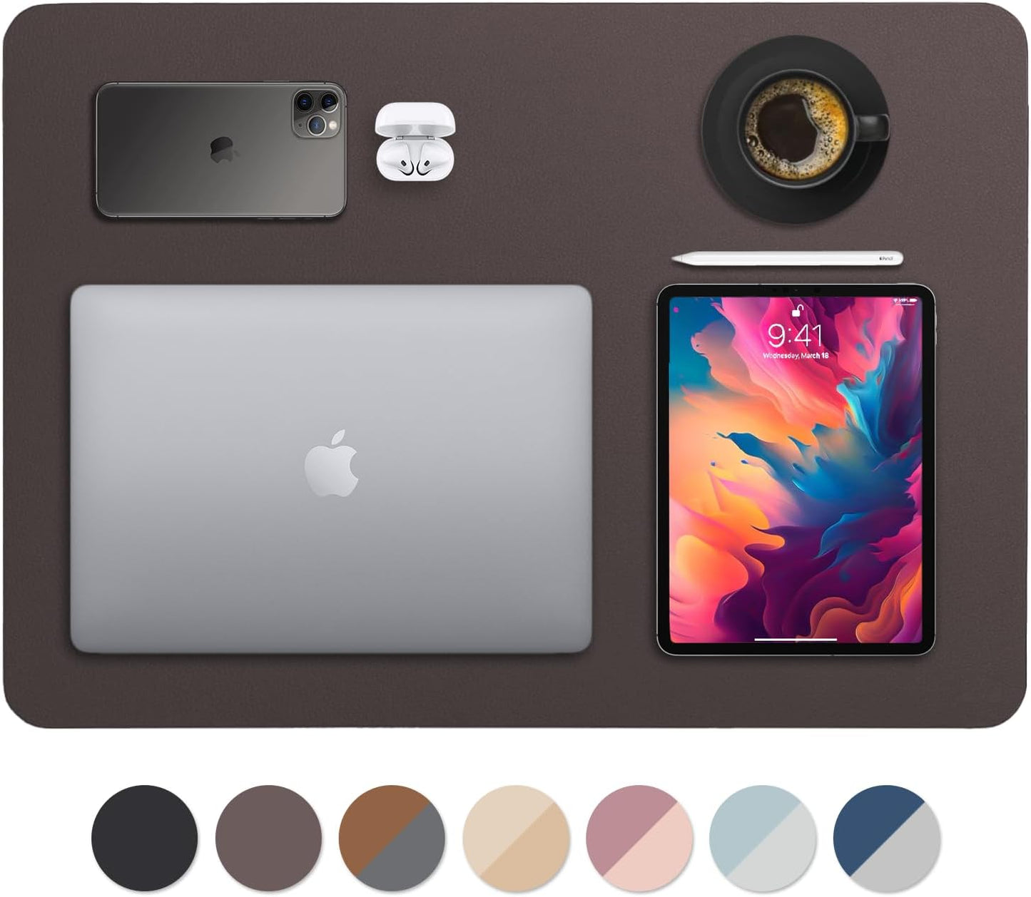 Leather Desk Pad 36" x 20", Vine Creations Office Desk Mat Waterproof Black - Premium Quality - Smooth Mouse Writing Surface - Maximum Protection Dual-Sided Pu Leather Blotter for Desk Office/Home
