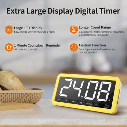VOCOO Digital Kitchen Timer with 7.8” Extra Large Display, Magnetic LED, with 3 Brightness, 4 Alarms and 3 Volume Levels, Battery Powered Countdown Count Up Timer for Cooking, Classroom, Home Gym