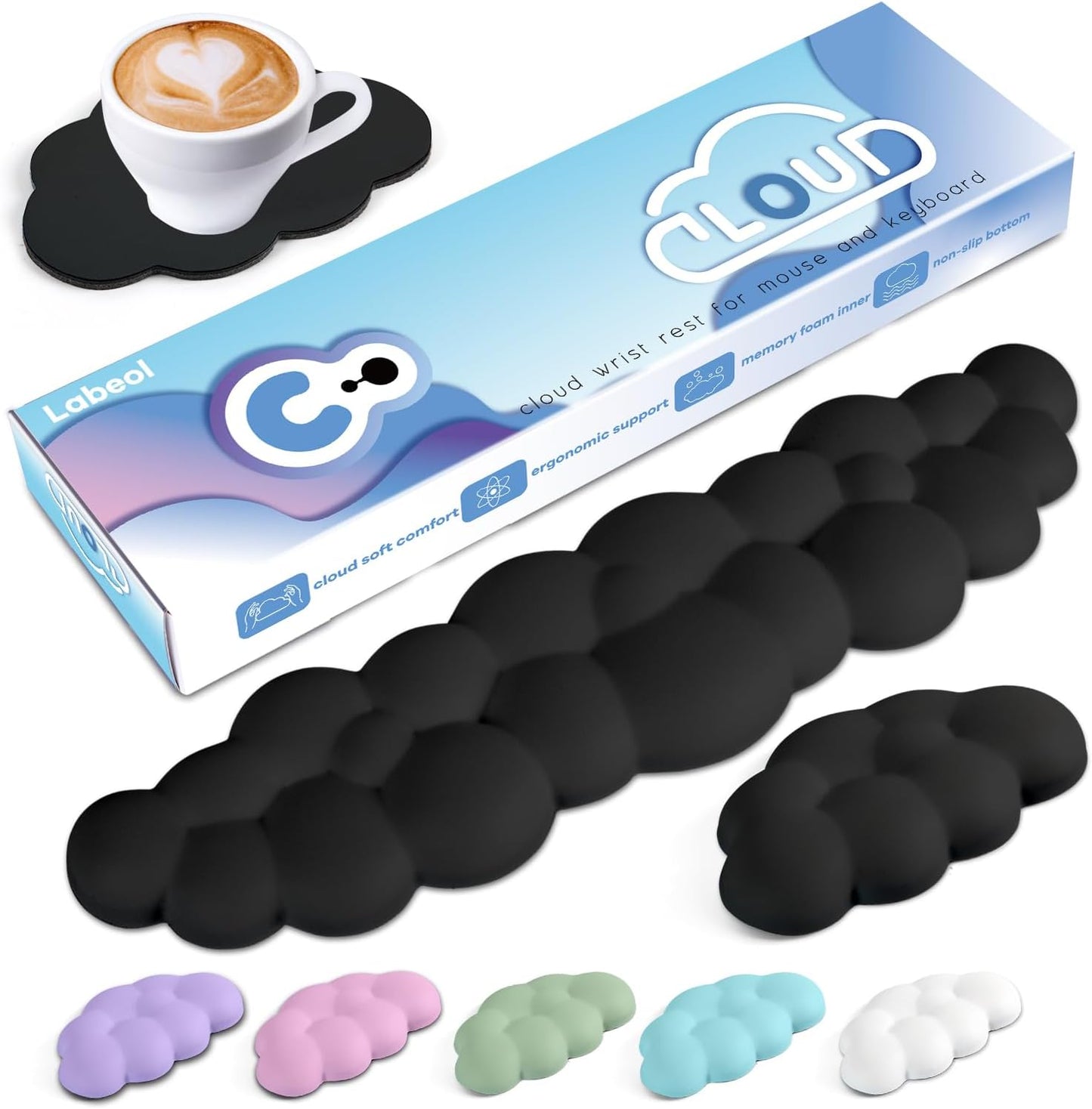 Cloud Wrist Rest for Computer Keyboard Arm Wrist Rest with Non-Slip Base Extended Wrist Rest Ergonomic Memory Foam for Keyboard and Mouse Typing Pain Relief, Office, Gaming, Computer