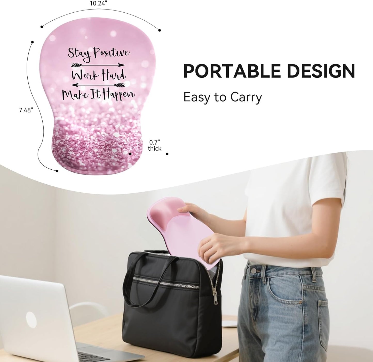 Ergonomic Mouse Pad with Wrist Rest,Cute Gel Mousepad Wrist Support - Small Mini Portable for Travel Mouse Pads for Desk Laptop,Computer,Office & Home Decor (Pink&Light Pink)