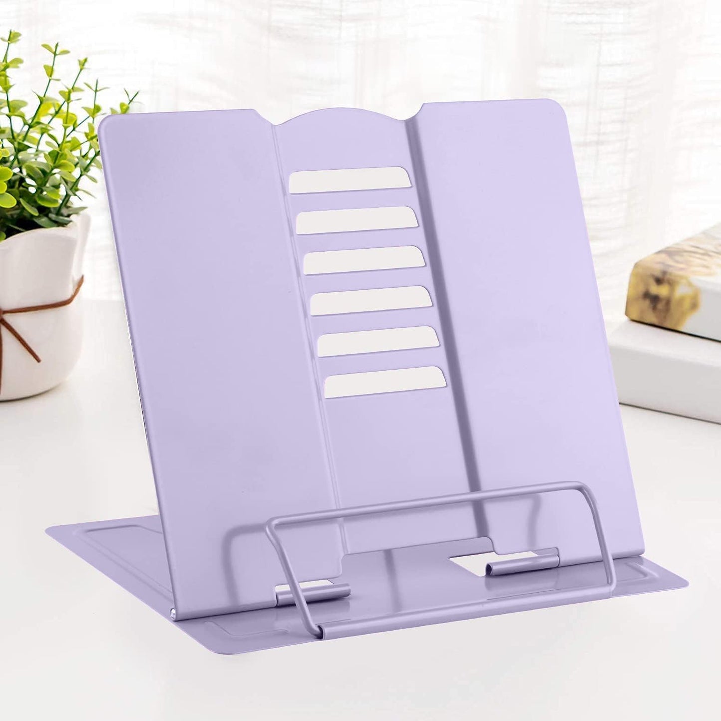 MSDADA Desk Book Stand Metal Reading Rest Book Holder Adjustable Cookbook Documents Holder Bookstands for Recipes Textbook Music Books, the First Day of School Gift for Students, Teachers (Light Blue)