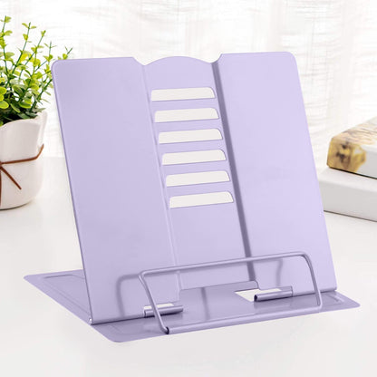 MSDADA Desk Book Stand Metal Reading Rest Book Holder Adjustable Cookbook Documents Holder Bookstands for Recipes Textbook Music Books, the First Day of School Gift for Students, Teachers (Light Blue)