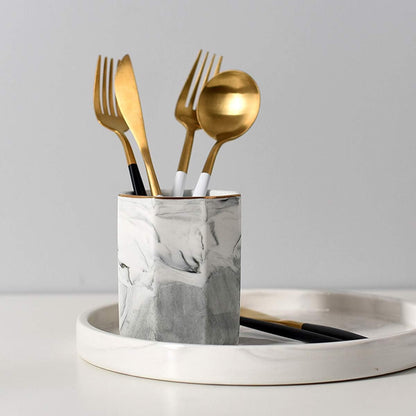 Pen Holder, Pencil Holder for Desk, Marble Desk Organizer Cute, Durable Ceramic Pencil Cup, Decorative Makeup Brush Holder Cup, Stationery Holder for Office, Home, Gray Marble