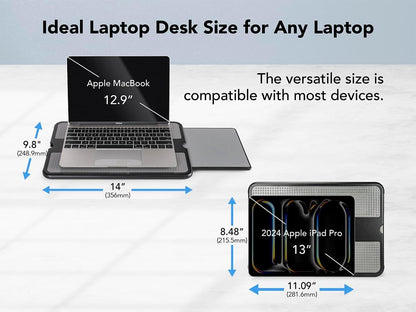 EHO Laptop Lap Pad - Laptop Stand Pad w Retractable Mouse Pad Tray, Anti-Slip Heat Shield Tablet Notebook Computer Stand Table w/Sturdy Stable Cooler Work Surface for Bed Sofa Couch or Travel