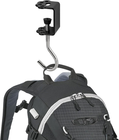 2 Pcs Desk Mount Bag Holder Hook Clamp-On Backpack Hanger Portable Desk Mount Headphones Holder Reduce Desk Clutter for Table Desk, Under Counter