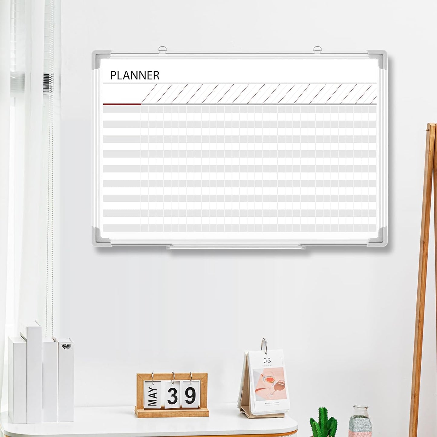 Lincia Aluminum Frame Dry Erase Board with Lines, Double Sided Wall-Mounted Whiteboard for Scheduling, to Do Lists & Weekly Planning, Reusable Calendar for Home & Work(Project Planning Board,24"x18")