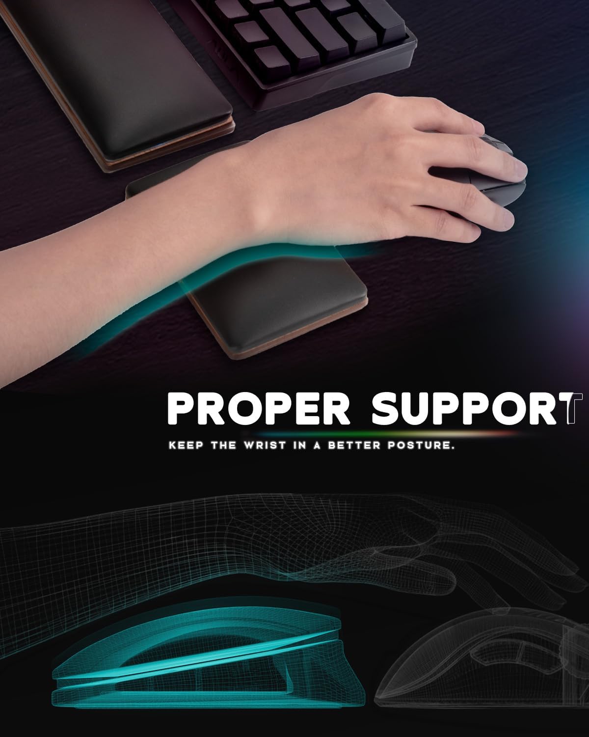 ASFSKY Keyboard and Mouse Wrist Rest Set for 60%-75% Compact Keyboards – Ergonomic Wooden Support Pad with PU Leather & Memory Foam, Anti-Slip Rubber Base for Gaming, Office & Typing Pain Relief