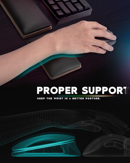 ASFSKY Keyboard and Mouse Wrist Rest Set for 60%-75% Compact Keyboards – Ergonomic Wooden Support Pad with PU Leather & Memory Foam, Anti-Slip Rubber Base for Gaming, Office & Typing Pain Relief