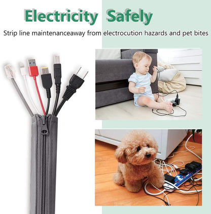 Flexible Cable Management Sleeve with Zipper - Extendable Cord Organizer System Wrap Wire Cable Cover Sleeve Holder, Keep Home & Office Clean Safe Protector for TV/Media, Beige, 39 Inches, 2 Pcs