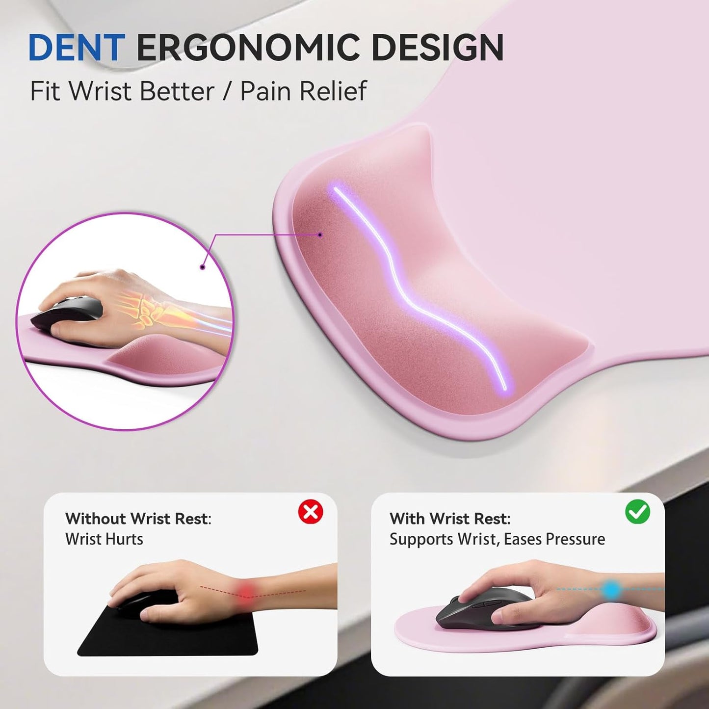 Ergonomic Mouse Pad with Wrist Rest,Cute Gel Mousepad Wrist Support - Small Mini Portable for Travel Mouse Pads for Desk Laptop,Computer,Office & Home Decor (Pink&Light Pink)