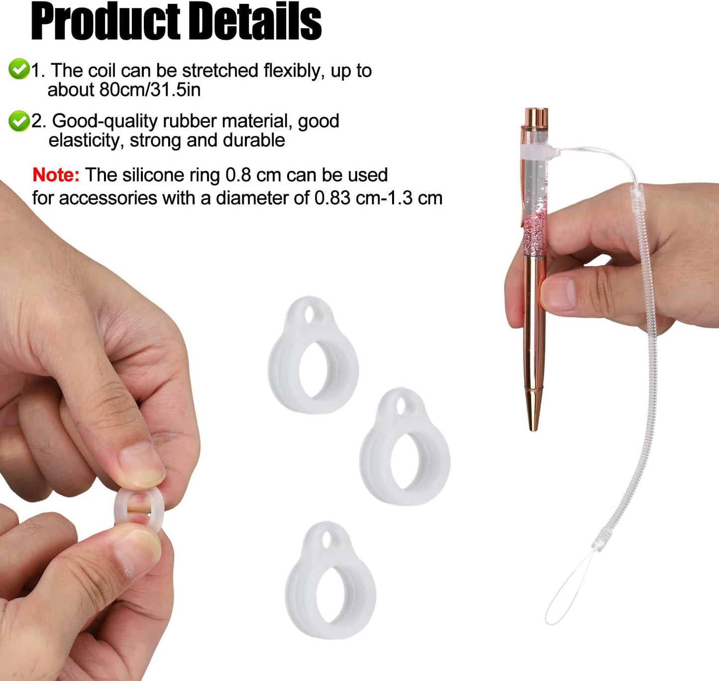 10pcs Pen Lanyards, Elastic Lanyard Tether with Silicone Rings Retractable Stylus Tether Clipboard Pen Strap Tablet Holder Anti-Lose Leash for Tethering Stylus to Touchscreen