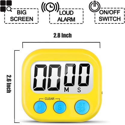 2 Pack Digital Kitchen Timer for Cooking Big Digits Loud Alarm Magnetic Backing Stand Cooking Timers for Baking White