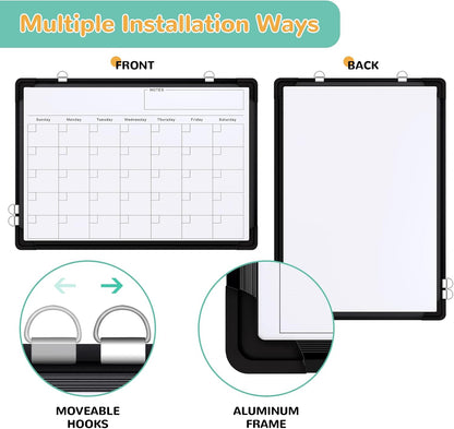 Small Weekly Calendar Dry Erase Whiteboard for Wall, 16" x 12" Magnetic Dry Erase Board, Hanging Double-Sided White Board, Portable Board for List, Kitchen, Planning, Memo, Home, Office