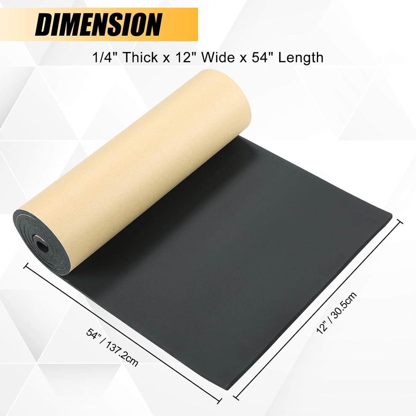 Sponge Neoprene Foam Rubber Sheet with Adhesive, 1/4" T x 12" W x 54" L, 4.5 Sqft for DIY Padding, Gaskets, Weatherproofing, Soundproofing, Vibration Dampening, Sponge Neoprene Foam Rubber Sheet