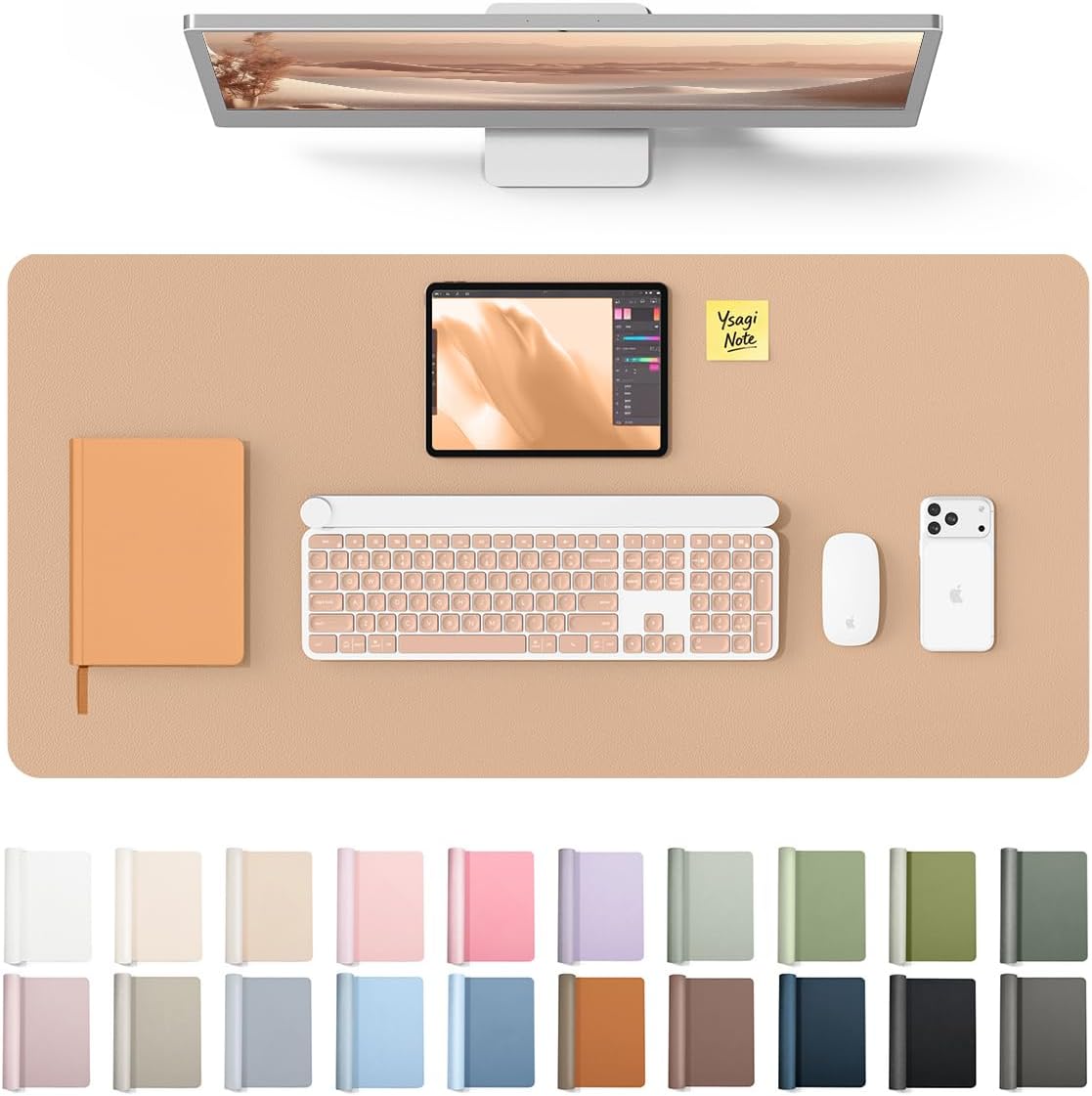 YSAGi Large Extended PU Leather Desk Pad Protector – Non-Slip Waterproof Desk Mat for Office & Home, Easy Clean Mouse Pad & Laptop Writing Blotter 35.4"x17" Black - Colors A