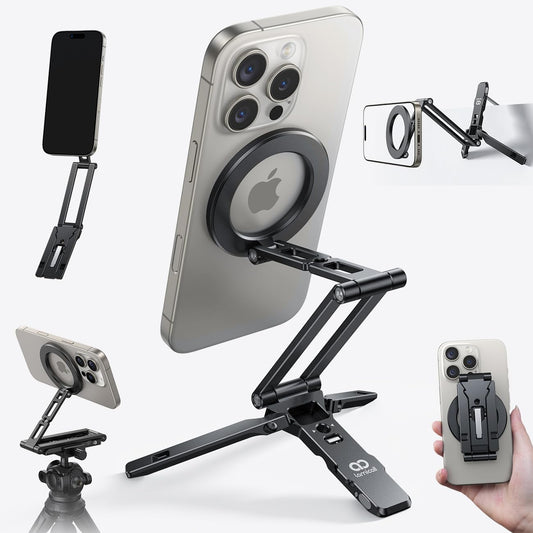 Lamicall for Magsafe Tripod Stand - [Ultra-Compact] Aluminium Magnetic Phone Tripod for iPhone 17/16 Pro Max, Flexible Cell Phone Mount Gift with 1/4" Screw, Arca & Hook Accessories Women Men Black