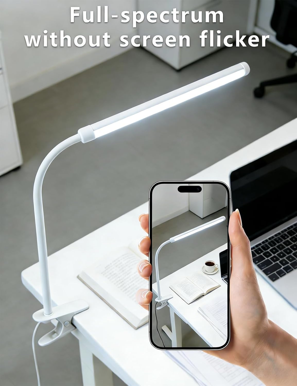 2 Pack Clip On LED Desk Lamp, 3 Lighting Modes 10 Brightness Levels, Flexible Goose Neck Swing Arm Task Lamp, Eye Caring USB Powered Clamp Light for Home Office Study Reading Bedside