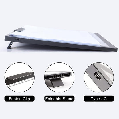 Fiqiuuiid A4 Rechargeable LED Light Pad, Tracing Light Box with 6-Level Dimmable & Light Guide artboard, Diamond Painting Light Board with Stand and Top Clip, Cordless Lightbox with Carrying Case