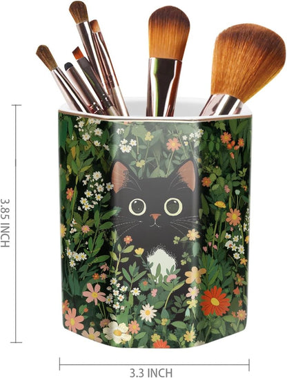 Pen Holder, Pencil Holder for Desk, Marble Desk Organizer Cute, Durable Ceramic Pencil Cup, Decorative Makeup Brush Holder Cup, Stationery Holder for Office, Home, Gray Marble
