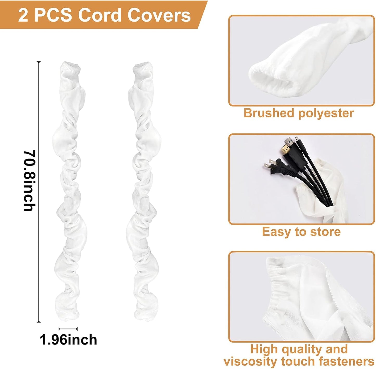 Chandelier Cord Cover Gray 2 Pack with Touch Fasteners,70.8inches Brushed Polyester Fabric Chain Sleeve for TV Cord Cover Decorative Wire Hider Easy Install Convenient for Wire Management
