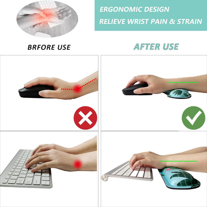 Keyboard Wrist Rest Mouse Wrist Support Set, Memory Foam Wrist Rest Pad for Computer Laptop Keyboard Mouse, Ergonomic Wrist Cushion Support for Typing Pain Relief, Gaming Home Office, Flowers Grass