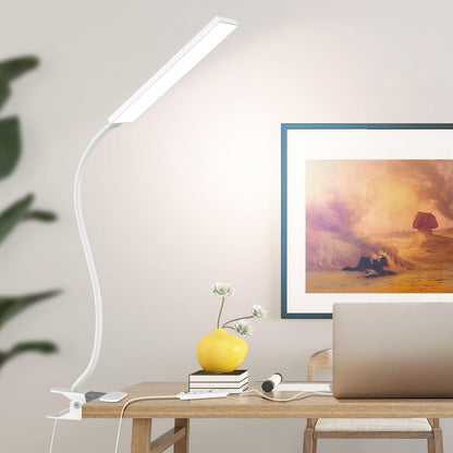 Vansuny Clip on Light LED Desk Lamp with Eye-Caring LED Light and Metal Clip, 6 Level Brightness 3 Color Modes, Power by USB Port 5W Adjustable Neck Reading Lamp for Home and Office (5W, Black)