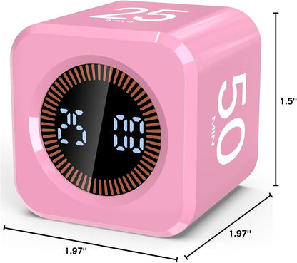 Digital Pomodoro Timer Cube 5/10/25/50min, Visual Productivity Flip Timer for Kids Classroom Desk, Custom Countdown, Silent and Sound Mode for ADHD Study Work Game Kitchen (Pink)