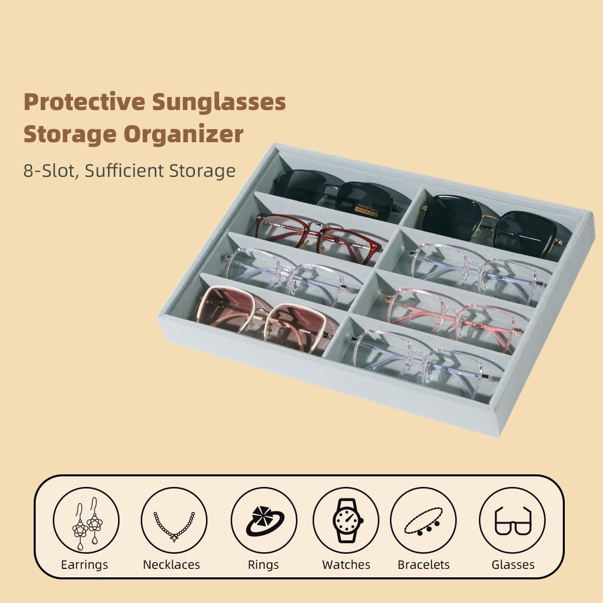 Glasses Holder Box Drawer Sunglass Organizer for Men Clear Storage Case 8 Slot Multiple Reading Glasses Display