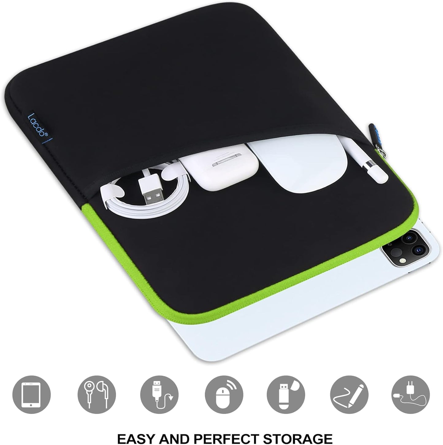 Lacdo Tablet Sleeve Case for 11 inch iPad A16 / 11 inch iPad Air M4 M3 M2 / 11" iPad Pro M5 M4 / 10.9" iPad /10.2" iPad /10.9" ipad Air / 11 Inch Samsung Galaxy Tab A9+ Bag, Fit Magic Keyboard, Black