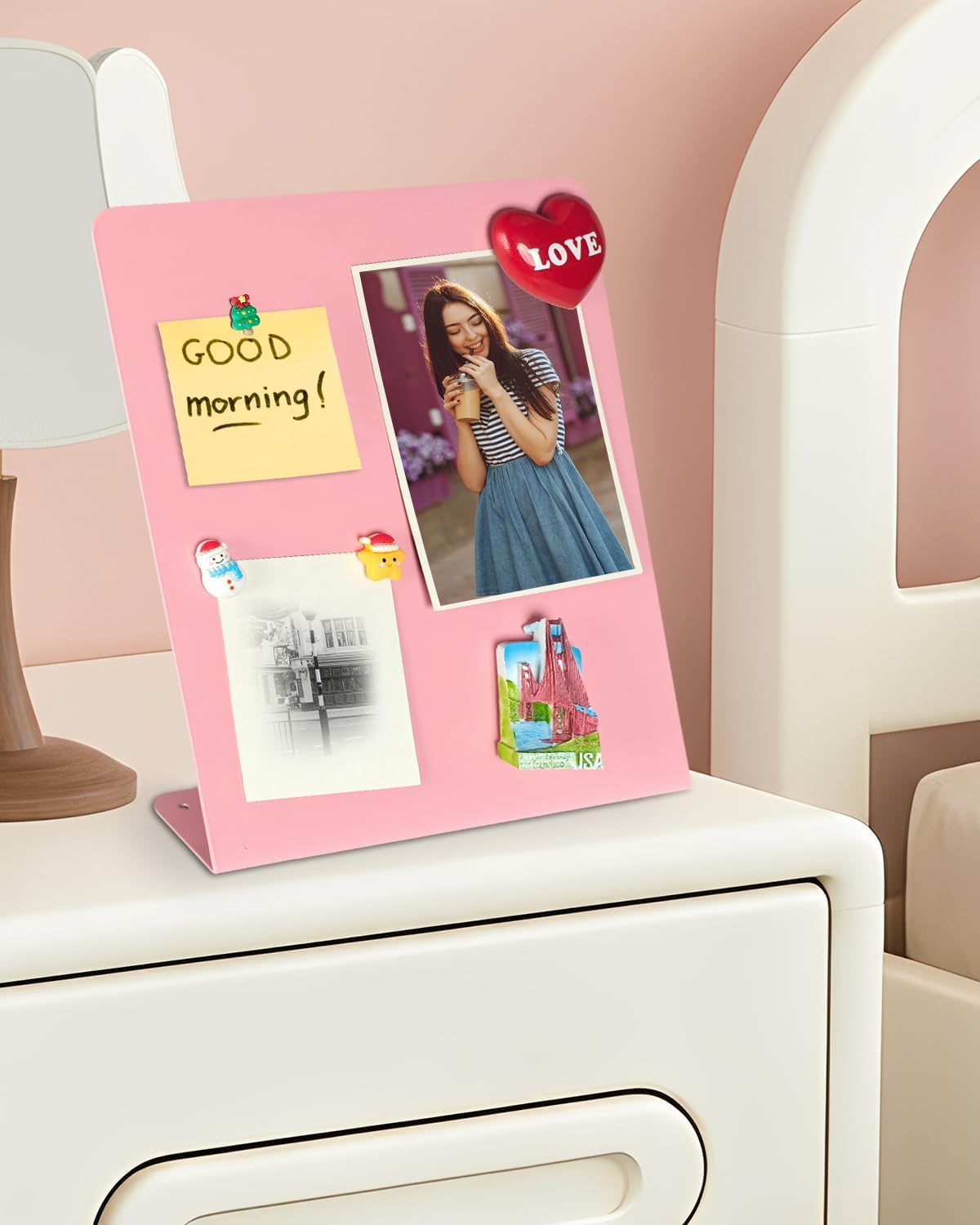 Magnet Board - Pink, 11 x 12.6 x 2.4 in, Standing Magnetic Board for Desk, Magnetic Display for Memos, Photos & Documents, Bulletin Board for Home Office School Kitchen Table Supplies(PK-FX2832-1P)