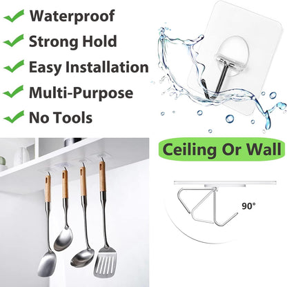 JINSHUNFA Adhesive Wall Hooks 13LB Heavy Duty No Drill Large Transparent Waterproof Hooks for Bathroom Kitchen Towel Coat 8 Pack