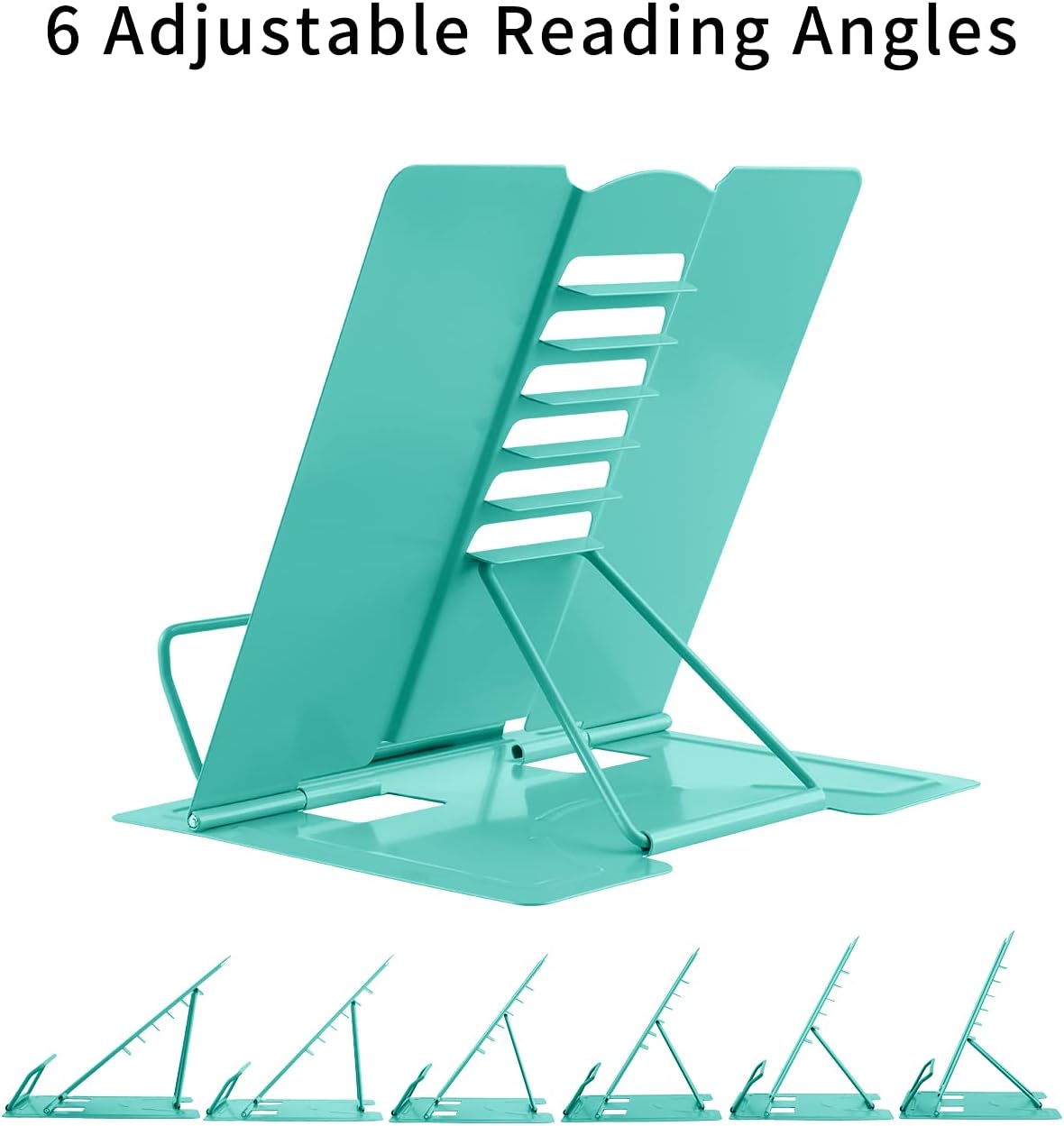 MSDADA Desk Book Stand Metal Reading Rest Book Holder Adjustable Cookbook Documents Holder Bookstands for Recipes Textbook Music Books, the First Day of School Gift for Students, Teachers (Light Blue)