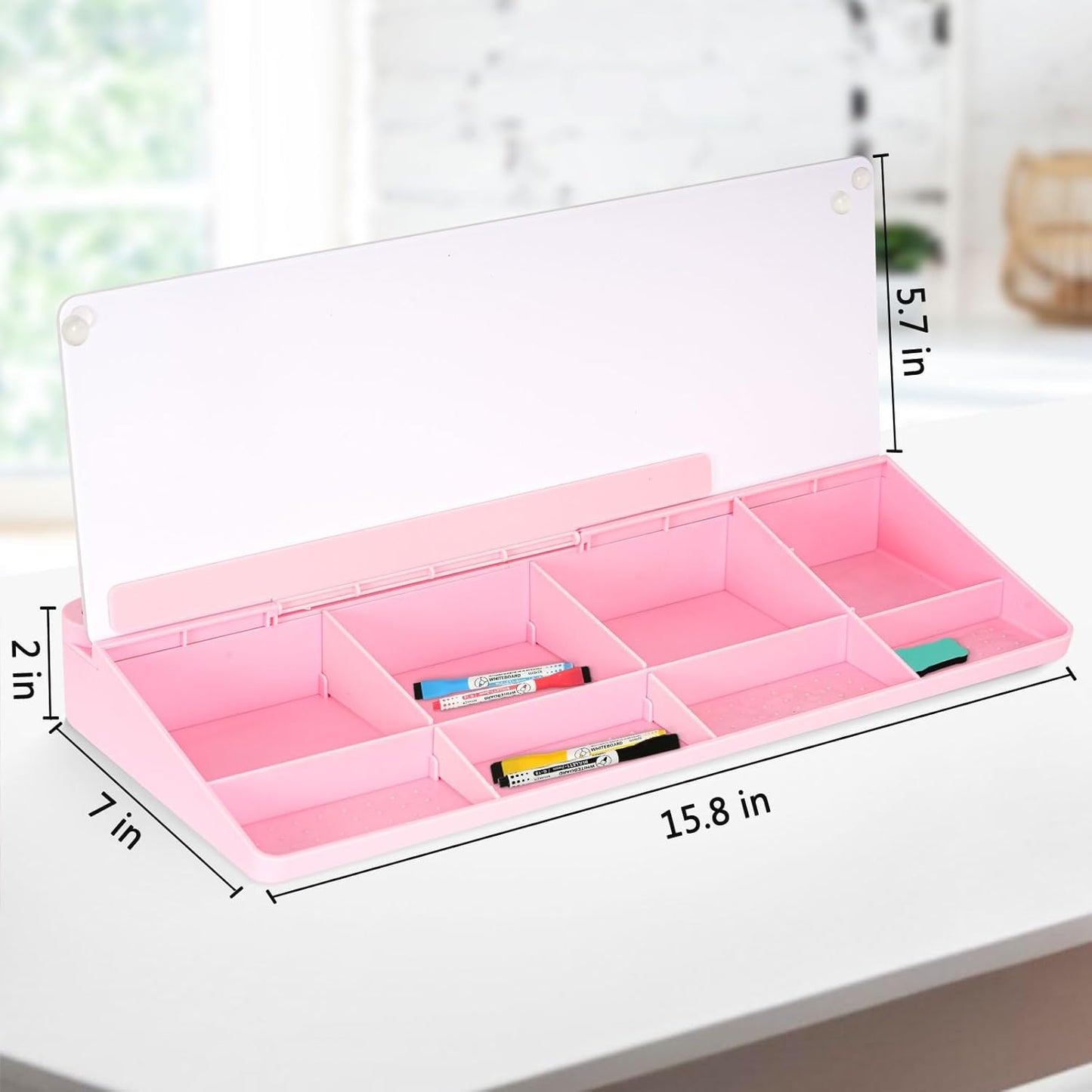 DOLLAR BOSS Glass Desk Whiteboard Calendar Small Dry Erase Board Desktop White Board with Storage Drawer Computer Keyboard Stand Desk Organizer, Colorful Weekly Calendar, Black