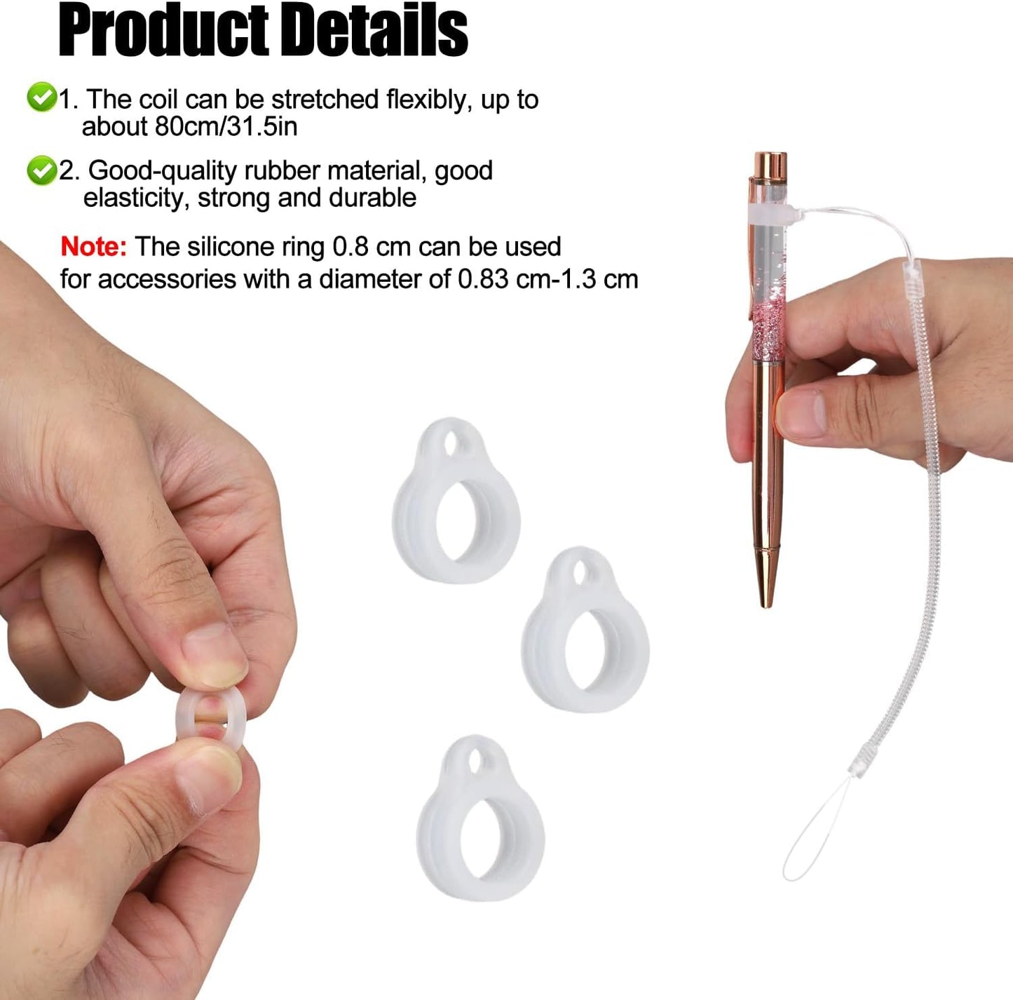10pcs Pen Lanyards, Elastic Lanyard Tether with Silicone Rings Retractable Stylus Tether Clipboard Pen Strap Tablet Holder Anti-Lose Leash for Tethering Stylus to Touchscreen