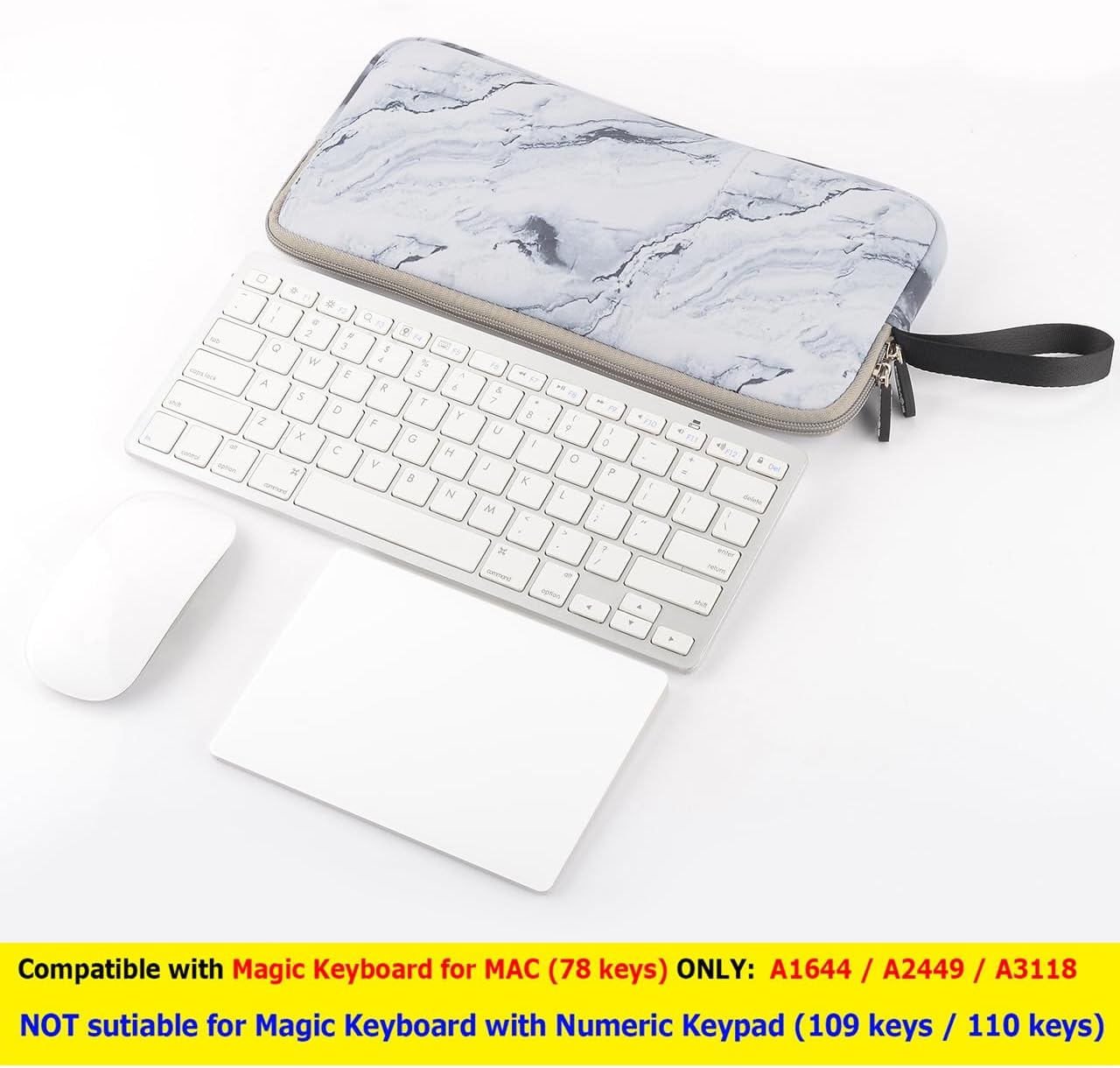 Neoprene Carrying Keyboard Sleeve Case Bag Protection Pouch Compatible with Magic Keyboard 1 & 2, Wireless Keyboard, Magic Mouse, Magic Trackpad and Wireless Trackpad (White Marble Pattern) …