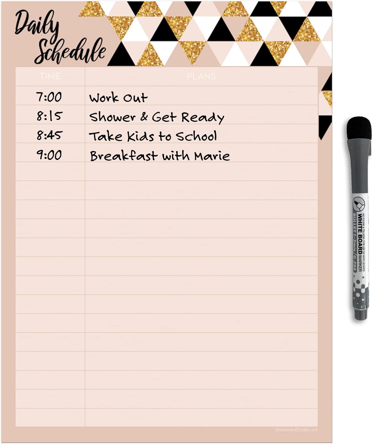 Dry Erase Daily Schedule Planner Sticker Decal by Glassboard Studio | Removable & Reusable | Magnetic Fine-Tip Marker Included (9 x 12 inches, White)