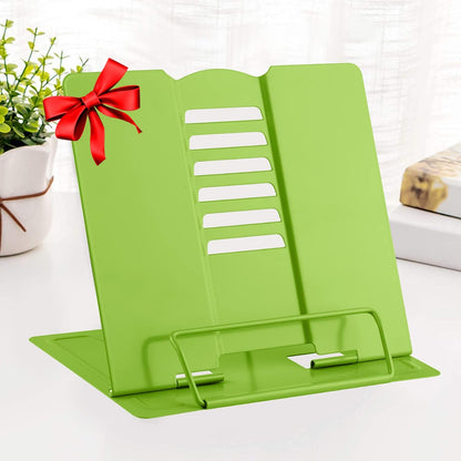 MSDADA Desk Book Stand Metal Reading Rest Book Holder Adjustable Cookbook Documents Holder Bookstands for Recipes Textbook Music Books, the First Day of School Gift for Students, Teachers (Light Blue)