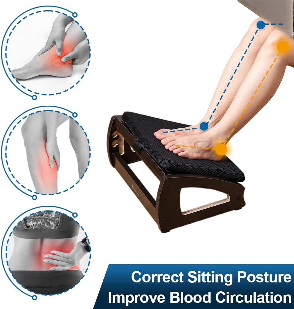 StrongTek Ergonomic Under Desk Footrest, 3 Adjustable Heights Wooden Office Footrest, Large Anti-Slip Surface, Improves Posture and Blood Circulation, up to 400lbs (Natural)