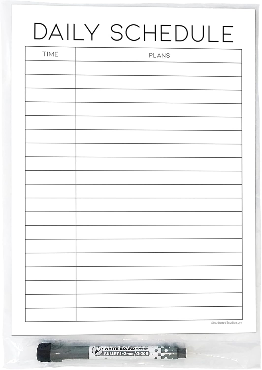 Dry Erase Daily Schedule Planner Sticker Decal by Glassboard Studio | Removable & Reusable | Magnetic Fine-Tip Marker Included (9 x 12 inches, White)