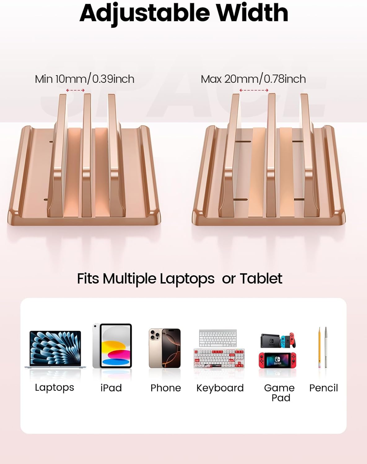 Vaydeer Vertical Laptop Stand for Desk,Dual Slots Plastic Laptop Holder with Space Saving 4-in-1 Design,Adjustable Laptop Organizer Storage Supports for MacBook,Mac,HP,Dell,Microsoft Surface,Lenovo
