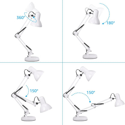 TORCHSTAR Metal Desk Lamp with Clamp, Swing Arm, Architect Adjustable Gooseneck Table Lamp, Clip Desk Lights for Home Office, Work, Study, Reading, E26 Base, Multi-Joint, Black