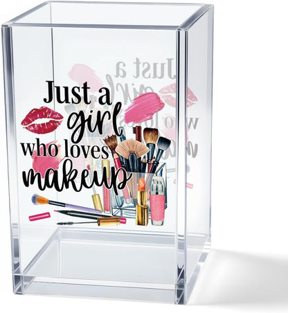 Better Late Than Ugly Acrylic Makeup Brush Organizer Holder, Self Affirmations Desk Acrylic Brushes Storage, Make Up Artist Gifts, Birthday Gifts for Her Wife Sister Friend Makeup Lovers