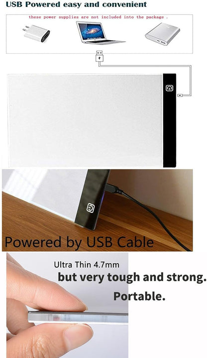 Ultra-Thin A5 Portable LED Light Box Tracer w/USB Cable Dimmable Brightness LED Artcraft Tracing Light Box Light Pad for Artists Drawing Sketching Animation Stencilling X-ray Viewing