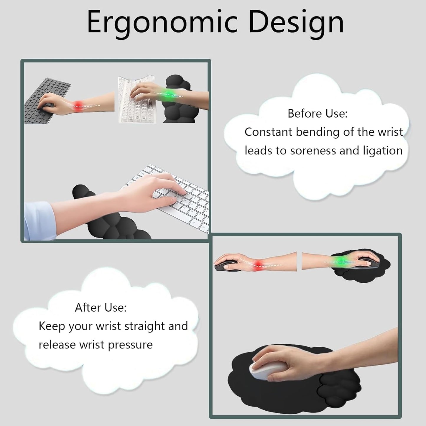 Cloud Keyboard Wrist Rest Dark Green Mouse Pad with Wrist Rest Ergonomic Wrist Pad Memory Foam Non-Slip Wrist Support for Computer Laptop Gaming Home Office Relief Typing Pain Green