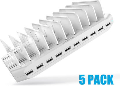 Unitek Multi Charging Station, 10-Port USB Charger for Multiple Device with SmartIC Tech and Adjustable Dividers, Organizer Stand Compatible with iPad, Tablet, Kindle, iPhone