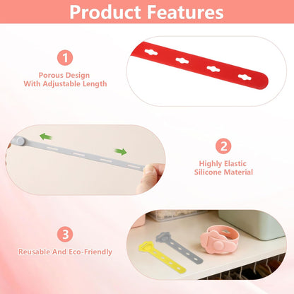 25 Pcs Silicone Cable Ties, Reusable Cable Straps Wire Organizer, Cable Management Cord Organizer for Fastening Earphone Phone Charger Home Office Desk Kitchen Appliances Cable Cords Wires